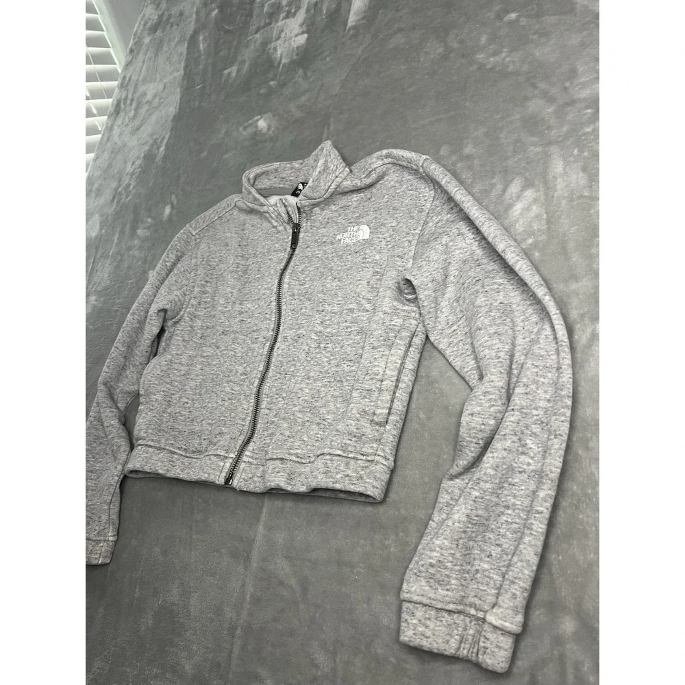 The North Face Girls Jacket Medium (10) Gray Full Zip Cropped Fleece